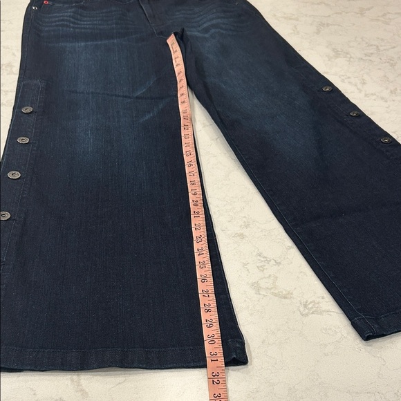 Peace Love World Regular Wide Leg Jeans with Side Buttons Womens Dark Blue Jeans - Picture 12 of 16